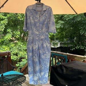 Jodi Michaels 80s Floral Blue Jumpsuit